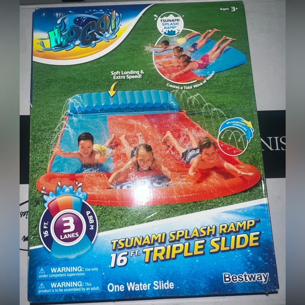 H2OGO! Triple Water Slide with Tsunami Splash Ramp 16', NEW